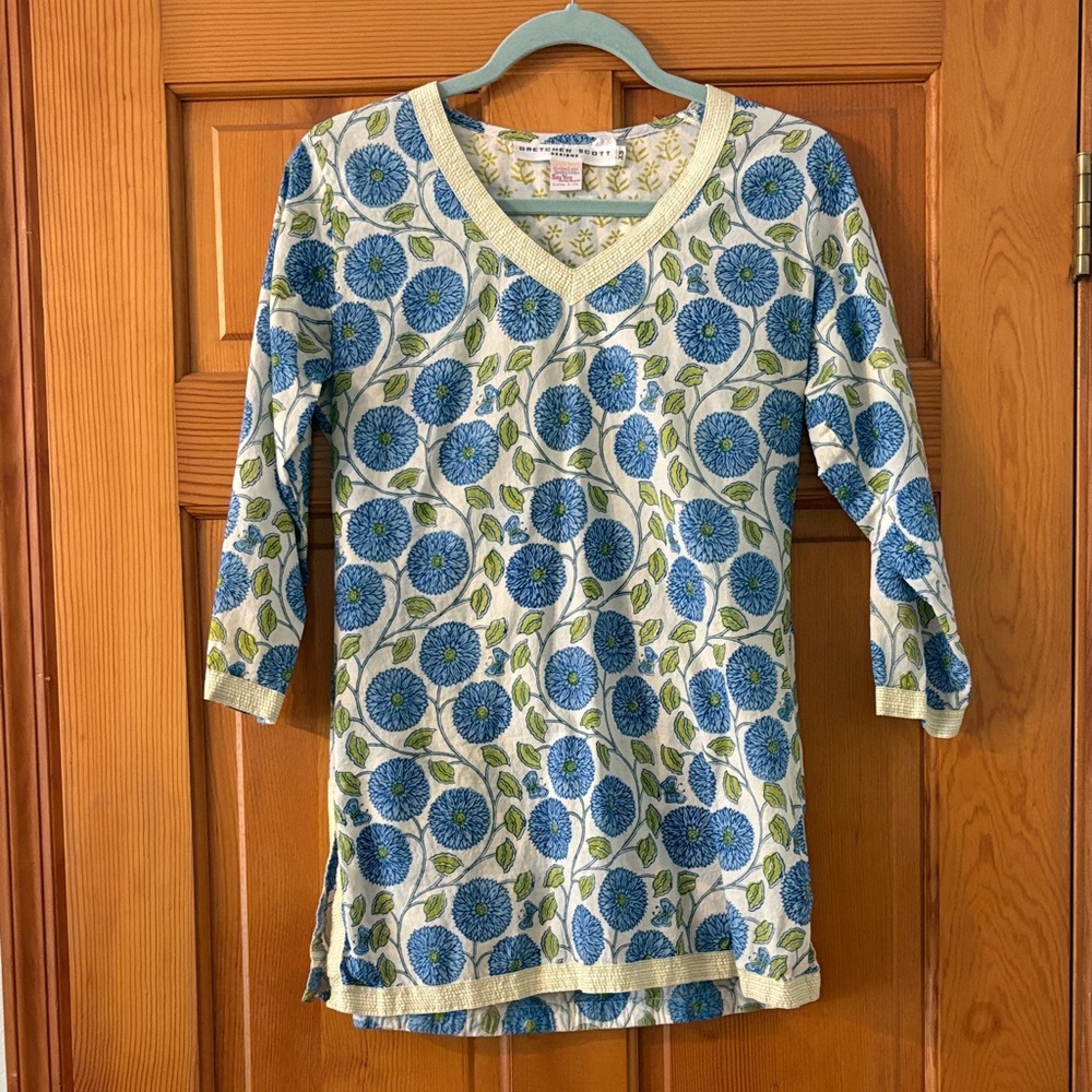 Gretchen Scott Designs Kids Long Sleeve Shirt - Blue and Green Floral